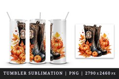 Watercolor cute fall boots pumpkin autumn leaves sparkle shining diamonds 20oz tumbler skinny mug wrap clipart t-shirt sublimation printable design