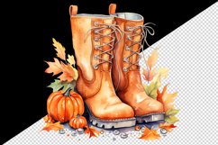 Watercolor cute fall boots pumpkins autumn leaves sparkle shining diamonds 20oz tumbler skinny mug wrap clipart t-shirt sublimation printable design
