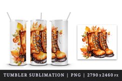 Watercolor cute fall boots pumpkins autumn leaves sparkle shining diamonds 20oz tumbler skinny mug wrap clipart t-shirt sublimation printable design