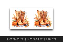 Watercolor cute fall boots pumpkins autumn leaves sparkle shining diamonds 20oz tumbler skinny mug wrap clipart t-shirt sublimation printable design