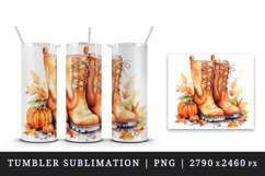 Watercolor cute fall boots pumpkins autumn leaves sparkle shining diamonds 20oz tumbler skinny mug wrap clipart t-shirt sublimation printable design