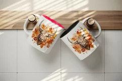 Watercolor cute fall bull ox neat cow autumn leaves sparkle shining diamonds 20oz tumbler skinny mug wrap clipart t-shirt sublimation printable design