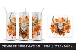 Watercolor cute fall bull ox neat cow autumn leaves sparkle shining diamonds 20oz tumbler skinny mug wrap clipart t-shirt sublimation printable design