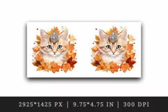 Watercolor cute fall cat kitty kitten autumn leaves sparkle diamonds 20oz tumbler skinny mug wrap clipart t-shirt sublimation printable design
