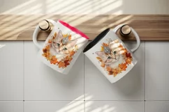 Watercolor cute fall cat kitty kitten autumn leaves sparkle diamonds 20oz tumbler skinny mug wrap clipart t-shirt sublimation printable design