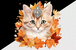 Watercolor cute fall cat kitty kitten autumn leaves sparkle diamonds 20oz tumbler skinny mug wrap clipart t-shirt sublimation printable design