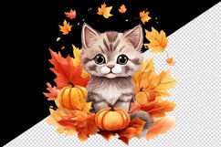 Watercolor cute fall cat kitty kitten autumn leaves sparkle shining diamonds 20oz tumbler skinny mug wrap clipart t-shirt sublimation printable design