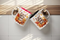 Watercolor cute fall cat kitty kitten autumn leaves sparkle shining diamonds 20oz tumbler skinny mug wrap clipart t-shirt sublimation printable design