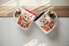Watercolor cute fall cat kitty kitten autumn leaves sparkle shining diamonds 20oz tumbler skinny mug wrap clipart t-shirt sublimation printable design