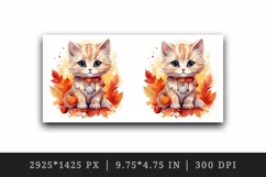 Watercolor cute fall cat kitty kitten autumn leaves sparkle shining diamonds 20oz tumbler skinny mug wrap clipart t-shirt sublimation printable design