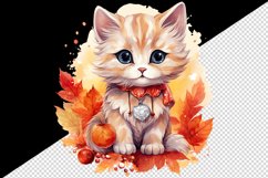 Watercolor cute fall cat kitty kitten autumn leaves sparkle shining diamonds 20oz tumbler skinny mug wrap clipart t-shirt sublimation printable design