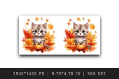 Watercolor cute fall cat kitty kitten autumn leaves sparkle shining diamonds 20oz tumbler skinny mug wrap clipart t-shirt sublimation printable design