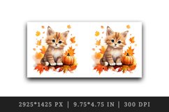 Watercolor cute fall cat kitty kitten pumpkin autumn leaves sparkle diamonds 20oz tumbler skinny mug wrap clipart t-shirt sublimation printable design