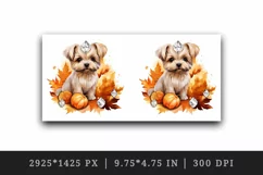 Watercolor cute fall dog puppy autumn leaves sparkle shining diamonds 20oz tumbler skinny mug wrap clipart t-shirt sublimation printable design