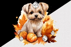 Watercolor cute fall dog puppy autumn leaves sparkle shining diamonds 20oz tumbler skinny mug wrap clipart t-shirt sublimation printable design