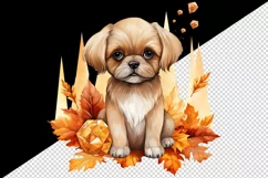 Watercolor cute fall dog puppy autumn leaves sparkle shining diamonds 20oz tumbler skinny mug wrap clipart t-shirt sublimation printable design