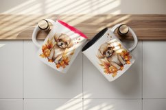 Watercolor cute fall dog puppy autumn leaves sparkle shining diamonds 20oz tumbler skinny mug wrap clipart t-shirt sublimation printable design