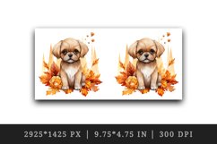 Watercolor cute fall dog puppy autumn leaves sparkle shining diamonds 20oz tumbler skinny mug wrap clipart t-shirt sublimation printable design