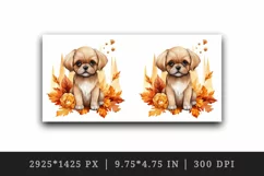 Watercolor cute fall dog puppy autumn leaves sparkle shining diamonds 20oz tumbler skinny mug wrap clipart t-shirt sublimation printable design