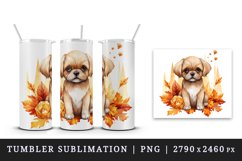 Watercolor cute fall dog puppy autumn leaves sparkle shining diamonds 20oz tumbler skinny mug wrap clipart t-shirt sublimation printable design