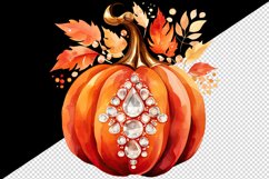 Watercolor cute fall pumpkin autumn leaves sparkle shining diamonds 20oz tumbler skinny mug wrap clipart t-shirt sublimation printable design