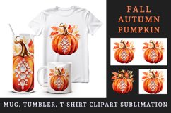 Watercolor cute fall pumpkin autumn leaves sparkle shining diamonds 20oz tumbler skinny mug wrap clipart t-shirt sublimation printable design
