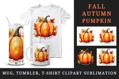 Watercolor cute fall pumpkin autumn leaves sparkle shining diamonds 20oz tumbler skinny mug wrap clipart t-shirt sublimation printable design