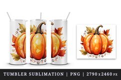 Watercolor cute fall pumpkin autumn leaves sparkle shining diamonds 20oz tumbler skinny mug wrap clipart t-shirt sublimation printable design
