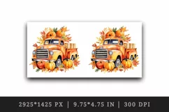 Watercolor cute fall truck car pumpkins autumn leaves sparkle print 20oz tumbler skinny mug wrap clipart t-shirt sublimation printable design