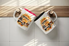 Watercolor cute fall truck car pumpkins autumn leaves sparkle print 20oz tumbler skinny mug wrap clipart t-shirt sublimation printable design