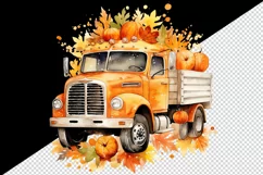Watercolor cute fall truck car pumpkins autumn leaves sparkle print 20oz tumbler skinny mug wrap clipart t-shirt sublimation printable design