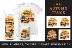 Watercolor cute fall truck car pumpkins autumn leaves sparkle print 20oz tumbler skinny mug wrap clipart t-shirt sublimation printable design