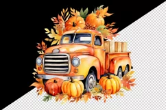 Watercolor cute fall truck car pumpkins autumn leaves sparkle print 20oz tumbler skinny mug wrap clipart t-shirt sublimation printable design