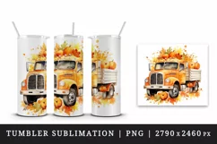 Watercolor cute fall truck car pumpkins autumn leaves sparkle print 20oz tumbler skinny mug wrap clipart t-shirt sublimation printable design