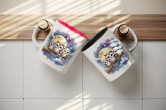 Watercolor cute family of owls sitting on branch moonlit night sky print 20 oz tumbler skinny mug wrap clipart t-shirt sublimation printable design