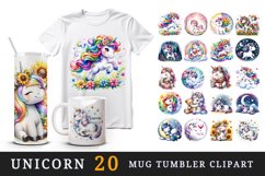 Watercolor cute fantasy Unicorn print 20 oz tumbler skinny mug wrap clipart t-shirt sublimation printable designs bundle png transparent