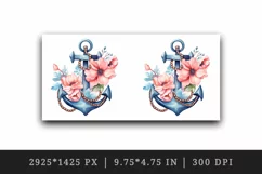 Watercolor cute floral anchor flowers nautical maritime summer print 20 oz tumbler skinny mug wrap clipart t-shirt sublimation printable design
