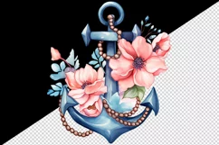 Watercolor cute floral anchor flowers nautical maritime summer print 20 oz tumbler skinny mug wrap clipart t-shirt sublimation printable design