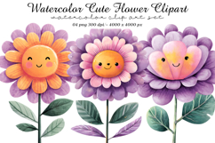 Watercolor Cute Flower Clipart Product Image 1