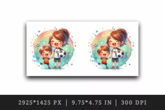 Watercolor cute football mom mother woman girl child  holding soccer ball print tumbler skinny mug wrap clipart t-shirt sublimation printable design