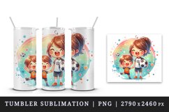 Watercolor cute football mom mother woman girl child  holding soccer ball print tumbler skinny mug wrap clipart t-shirt sublimation printable design
