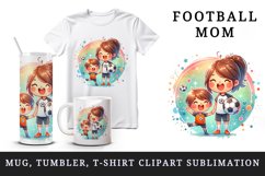 Watercolor cute football mom mother woman girl child  holding soccer ball print tumbler skinny mug wrap clipart t-shirt sublimation printable design