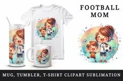 Watercolor cute football mom mother woman girl child  holding soccer ball print tumbler skinny mug wrap clipart t-shirt sublimation printable design