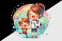 Watercolor cute football mom mother woman girl child  holding soccer ball print tumbler skinny mug wrap clipart t-shirt sublimation printable design