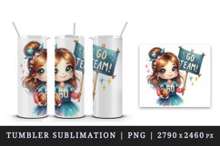 Watercolor cute football mom mother woman girl holding Go Team banner print 20 oz tumbler skinny mug wrap clipart t-shirt sublimation printable design