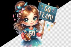 Watercolor cute football mom mother woman girl holding Go Team banner print 20 oz tumbler skinny mug wrap clipart t-shirt sublimation printable design