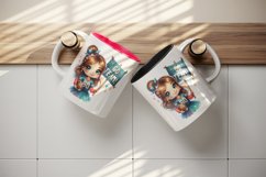 Watercolor cute football mom mother woman girl holding Go Team banner print 20 oz tumbler skinny mug wrap clipart t-shirt sublimation printable design