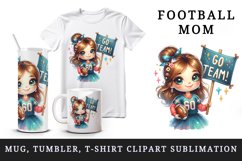 Watercolor cute football mom mother woman girl holding Go Team banner print 20 oz tumbler skinny mug wrap clipart t-shirt sublimation printable design