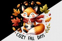 Watercolor cute fox autumn leaves acorns round Cozy Fall Days quote print 20 oz tumbler skinny mug wrap clipart t-shirt sublimation printable design