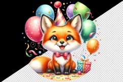 Watercolor cute fox birthday party hat balloons and confetti print 20 oz tumbler skinny mug wrap clipart t-shirt sublimation printable design